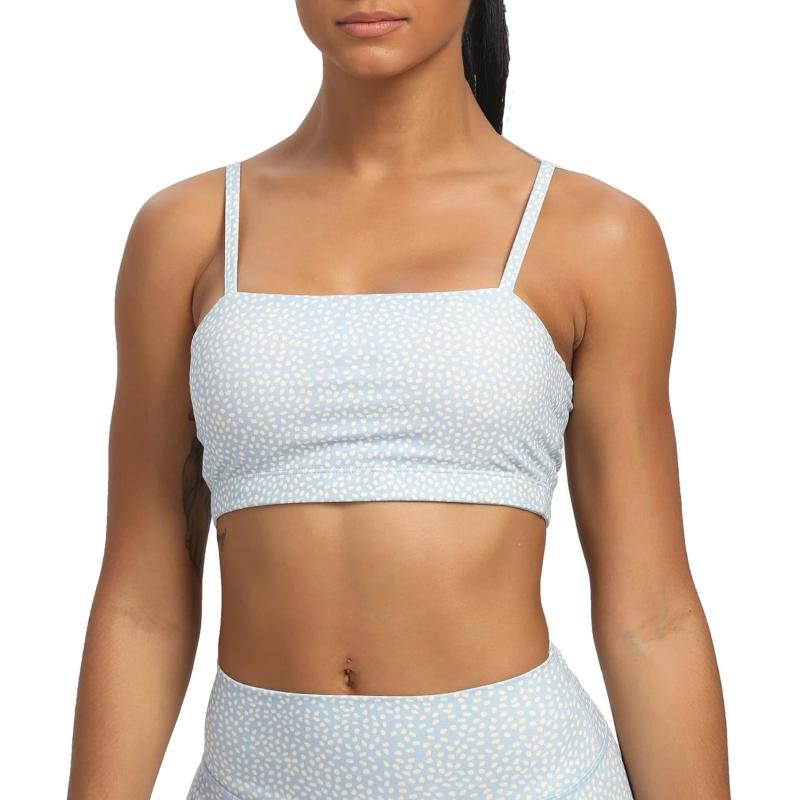 Aoxjox Womens Workout Bandeau Sports Bras Training Fitness Running Yoga Crop Tank Top2 Light Blue Dot Print