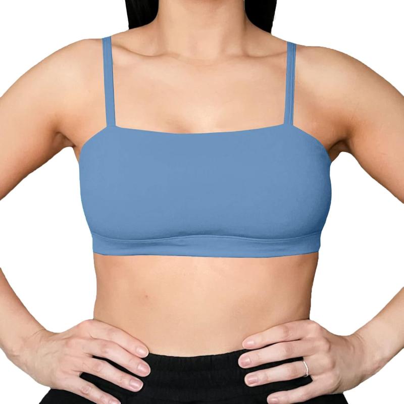 Aoxjox Womens Workout Bandeau Sports Bras Training Fitness Running Yoga Crop Tank TopSteel Blue