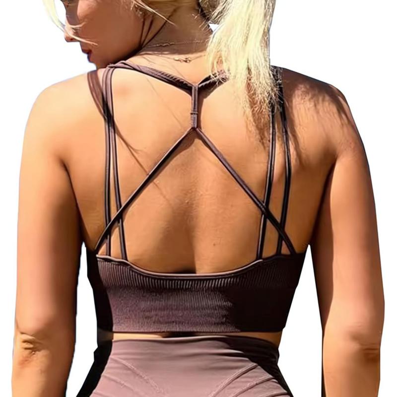 Aoxjox Womens Workout Ribbed Seamless Sports Bras Fitness Running Yoga Crop Tank Top1 Cocoa Brown