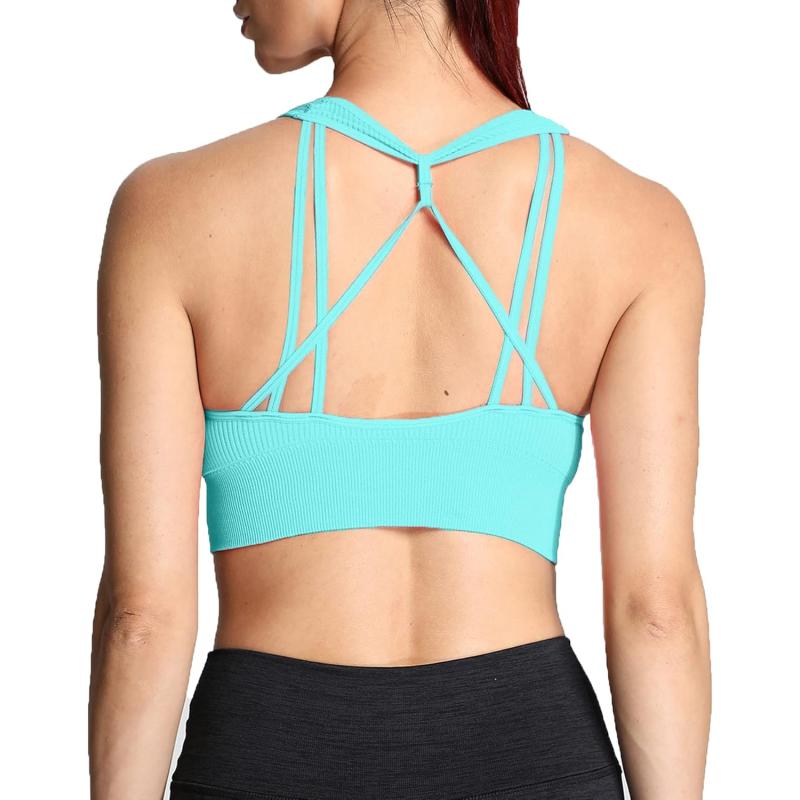 Aoxjox Womens Workout Ribbed Seamless Sports Bras Fitness Running Yoga Crop Tank TopBlue