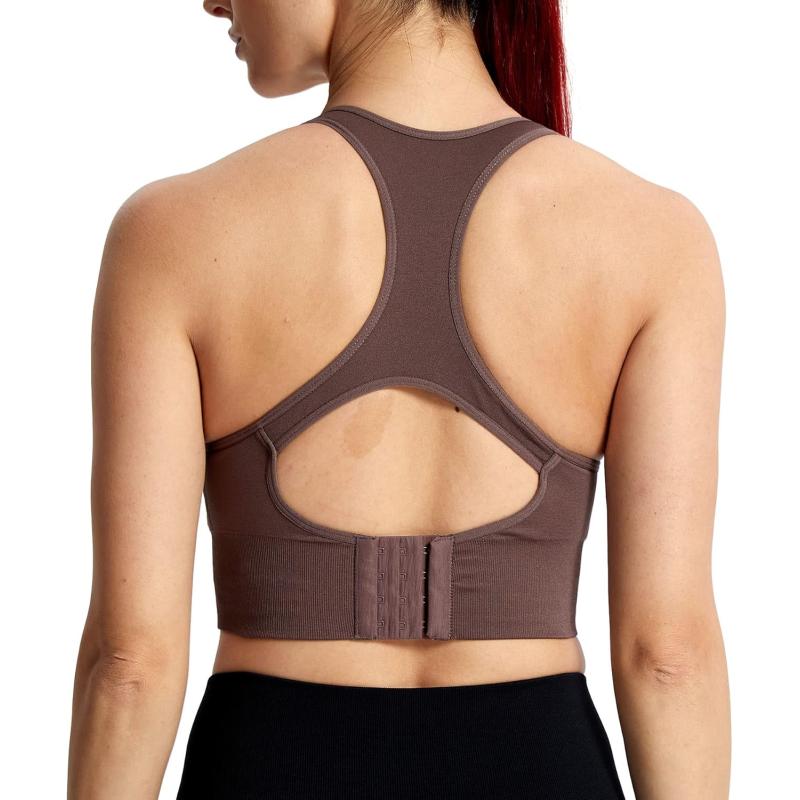 Aoxjox Womens Workout Ribbed Seamless Sports Bras Fitness Running Yoga Crop Tank TopC Cocoa Brown
