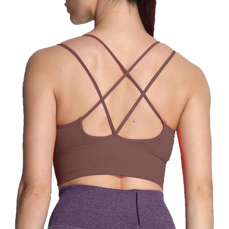 Aoxjox Womens Workout Ribbed Seamless Sports Bras Fitness Running Yoga Crop Tank TopD Cocoa Brown