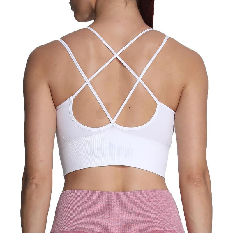 Aoxjox Womens Workout Ribbed Seamless Sports Bras Fitness Running Yoga Crop Tank TopD White