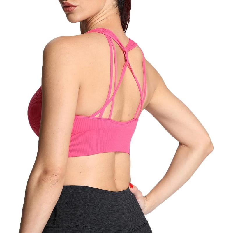Aoxjox Womens Workout Ribbed Seamless Sports Bras Fitness Running Yoga Crop Tank TopDark Pink