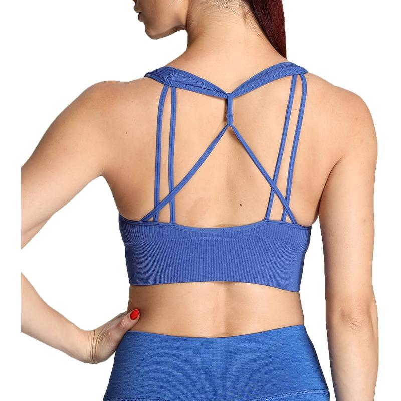 Aoxjox Womens Workout Ribbed Seamless Sports Bras Fitness Running Yoga Crop Tank TopDazzling Blue
