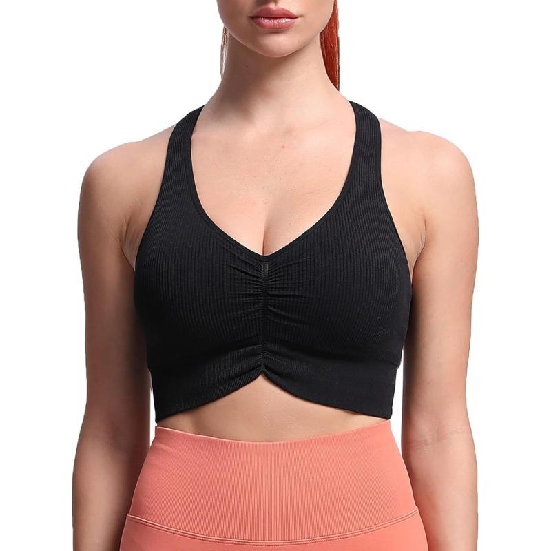 Aoxjox Womens Workout Ribbed Seamless Sports Bras Fitness Running Yoga Crop Tank TopE Black