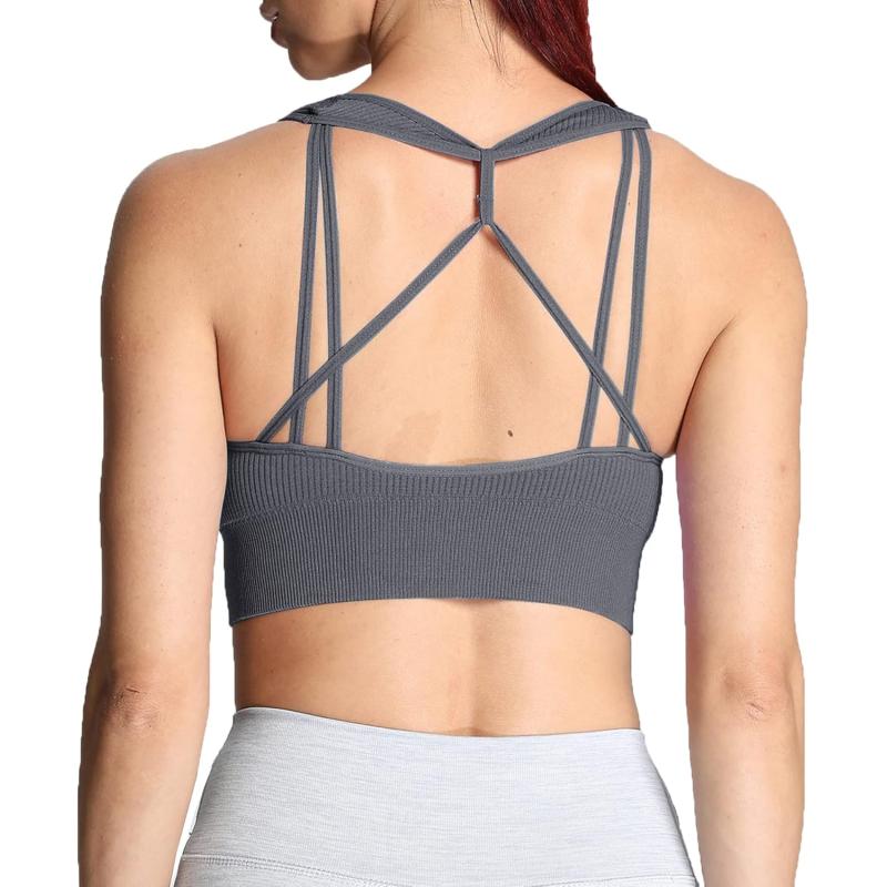 Aoxjox Womens Workout Ribbed Seamless Sports Bras Fitness Running Yoga Crop Tank TopIron Grey