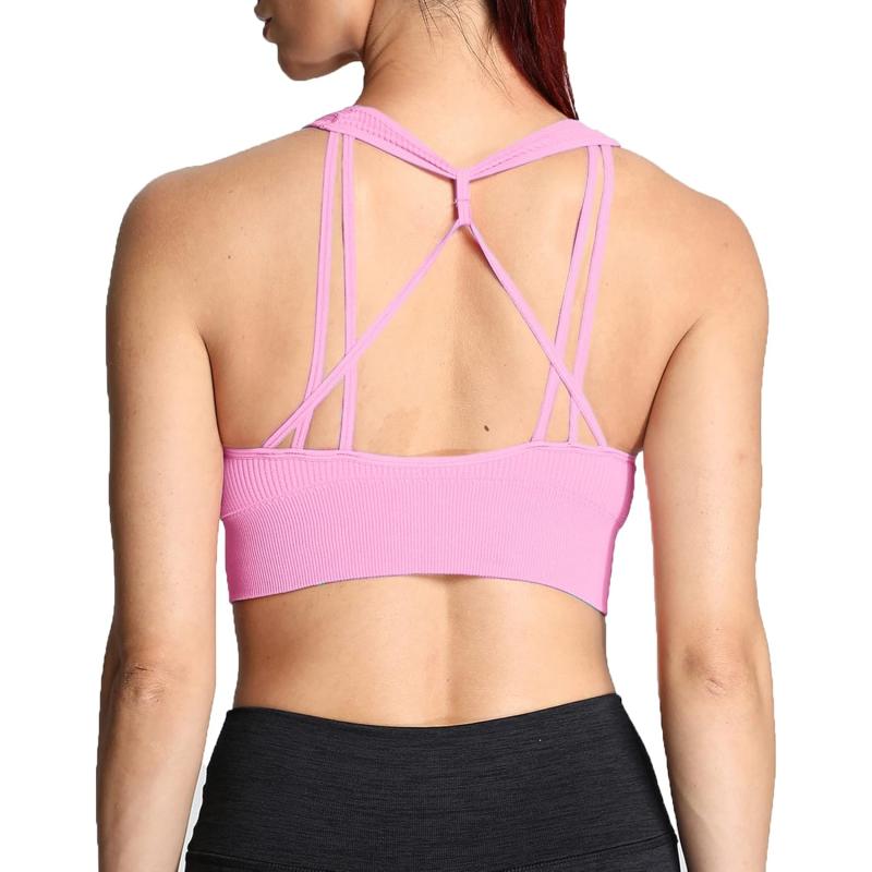 Aoxjox Womens Workout Ribbed Seamless Sports Bras Fitness Running Yoga Crop Tank TopPink