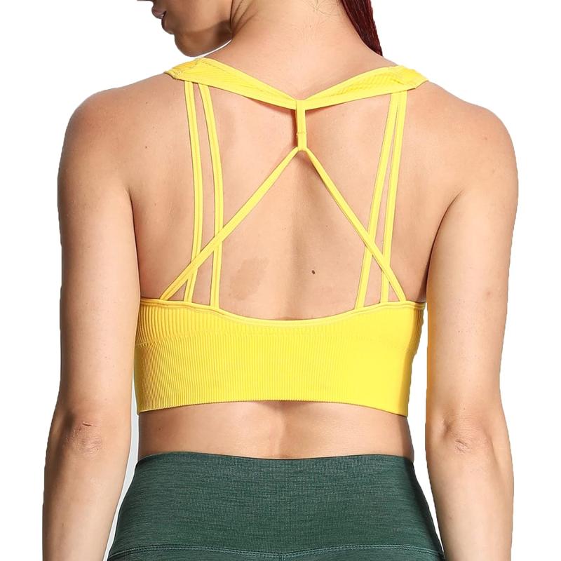 Aoxjox Womens Workout Ribbed Seamless Sports Bras Fitness Running Yoga Crop Tank TopSpectra Yellow