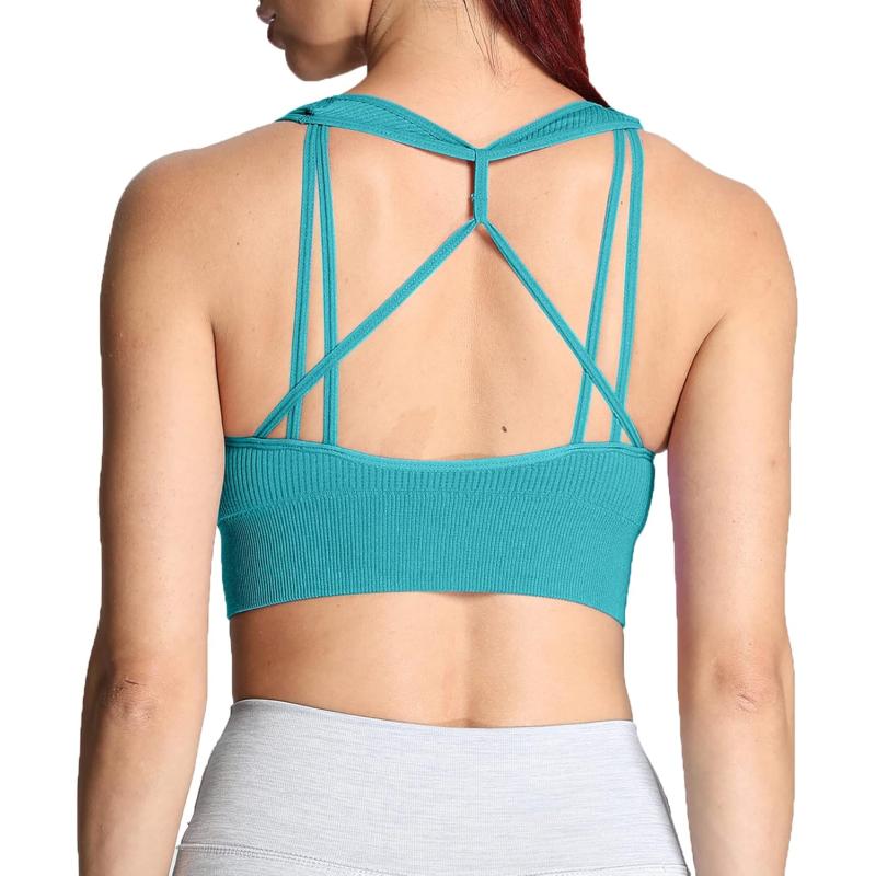 Aoxjox Womens Workout Ribbed Seamless Sports Bras Fitness Running Yoga Crop Tank TopTeal