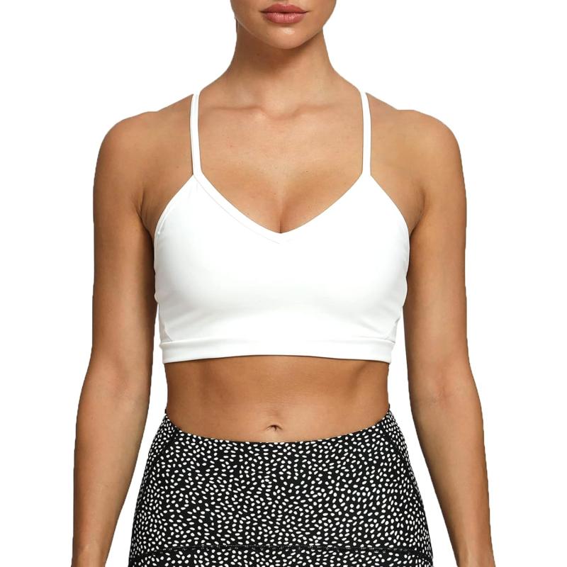 Aoxjox Womens Workout Sports Bras Fitness Backless Padded Cassie Convertible Strappy Bra Yoga Crop Tank TopWhite