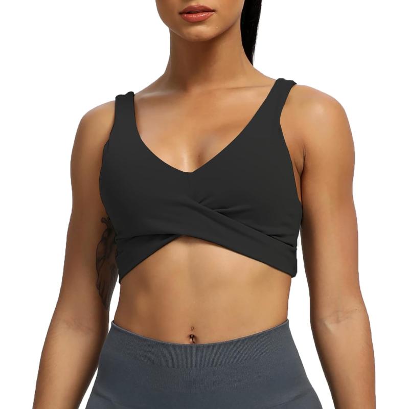 Aoxjox Womens Workout Sports Bras Fitness Backless Padded Lilian Adjust Straps Bra Yoga Crop Tank TopBlack