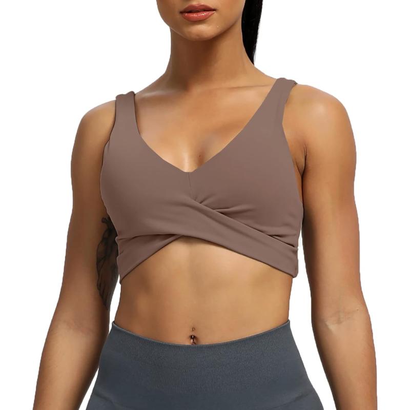 Aoxjox Womens Workout Sports Bras Fitness Backless Padded Lilian Adjust Straps Bra Yoga Crop Tank TopFudge Coffee