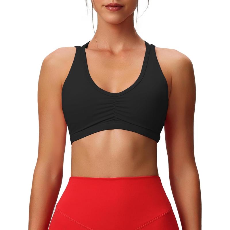 Aoxjox Womens Workout Sports Bras Fitness Backless Padded Rory Ruched Bra Yoga Crop Tank TopBlack
