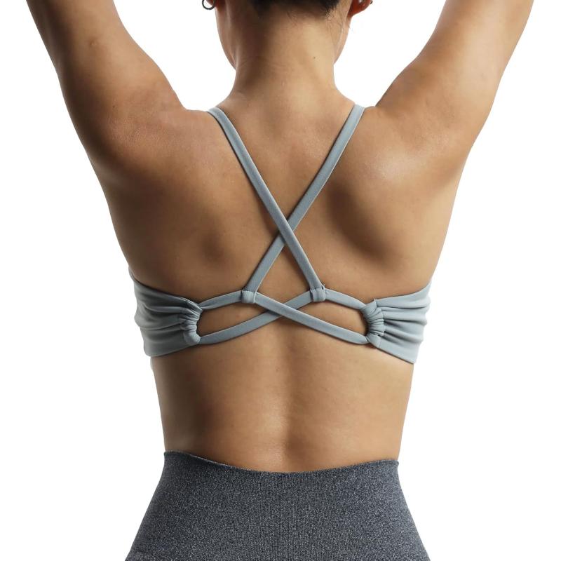 Aoxjox Womens Workout Sports Bras Fitness Molly Cross Back Ruched Padded Bra Yoga Crop Tank TopGrey