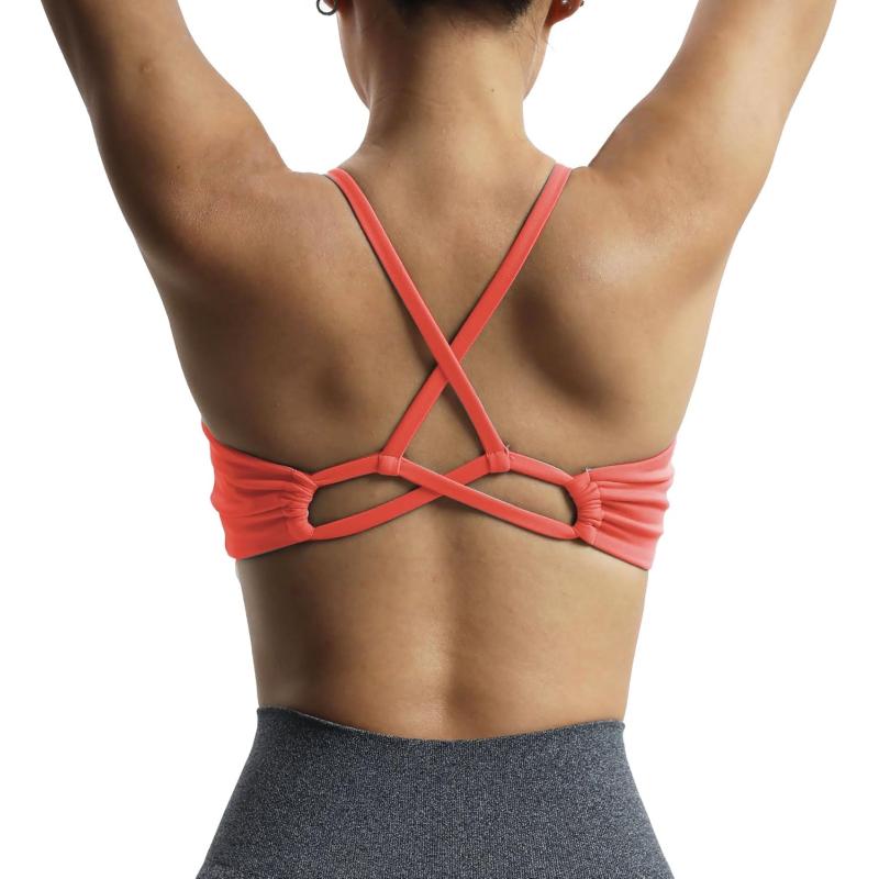 Aoxjox Womens Workout Sports Bras Fitness Molly Cross Back Ruched Padded Bra Yoga Crop Tank TopSpiced Coral