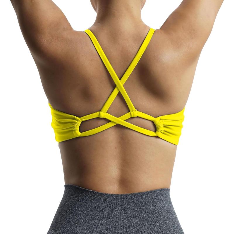 Aoxjox Womens Workout Sports Bras Fitness Molly Cross Back Ruched Padded Bra Yoga Crop Tank TopVibrant Yellow