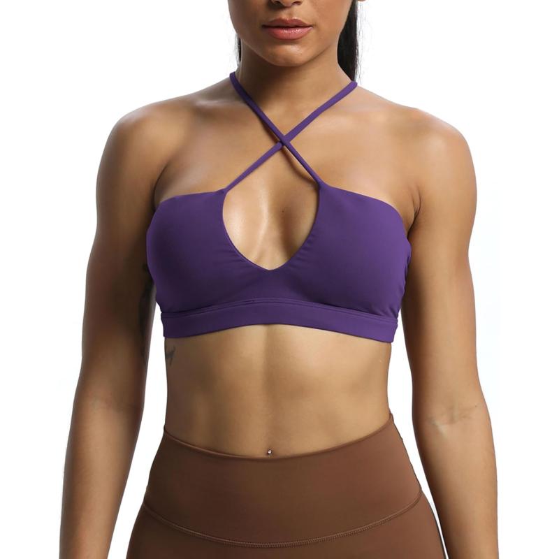 Aoxjox Womens Workout Sports Bras Jamie Deep V Fitness Backless Padded Training Gym Bra Yoga Crop Tank TopMulberry Purple