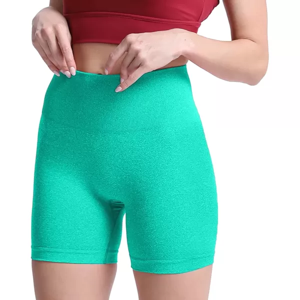 Aoxjox Contour Seamless Shorts for Women High Waist Workout Shorts Gym Biker Shorts Booty Running Yoga Shorts 5quotAqua Green Marl  Pro Shorts Not Squat Proof But Cute