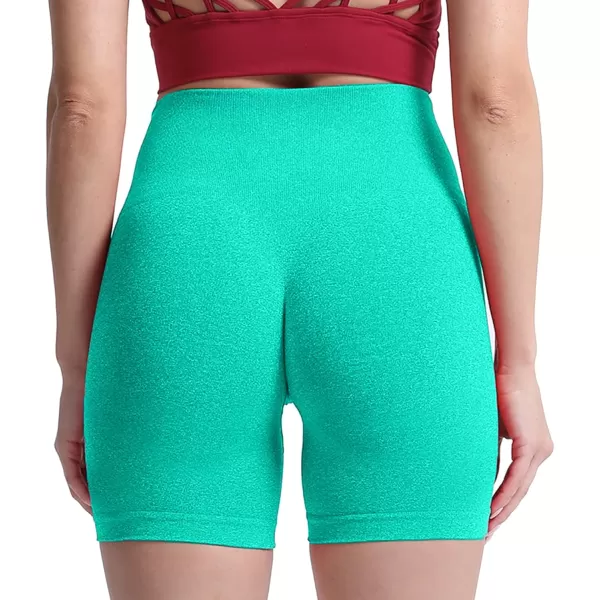 Aoxjox Contour Seamless Shorts for Women High Waist Workout Shorts Gym Biker Shorts Booty Running Yoga Shorts 5quotAqua Green Marl  Pro Shorts Not Squat Proof But Cute