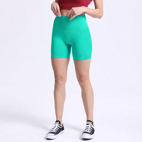 Aoxjox Contour Seamless Shorts for Women High Waist Workout Shorts Gym Biker Shorts Booty Running Yoga Shorts 5quotAqua Green Marl  Pro Shorts Not Squat Proof But Cute