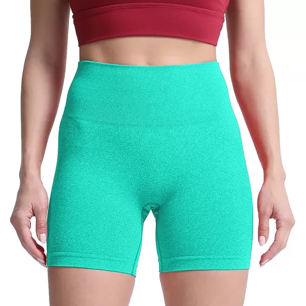 Aoxjox Contour Seamless Shorts for Women High Waist Workout Shorts Gym Biker Shorts Booty Running Yoga Shorts 5quotAqua Green Marl  Pro Shorts Not Squat Proof But Cute