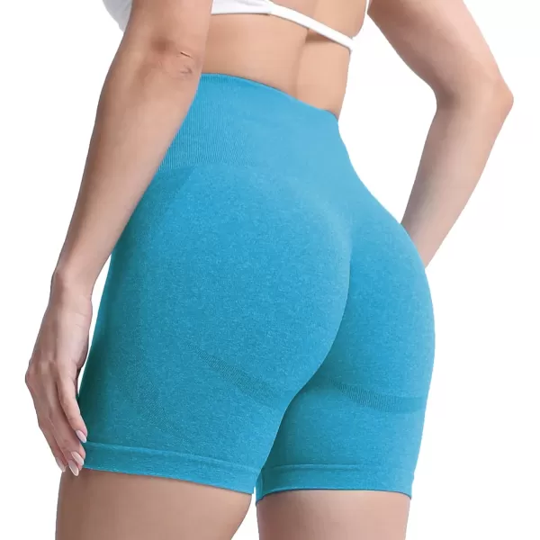 Aoxjox Contour Seamless Shorts for Women High Waist Workout Shorts Gym Biker Shorts Booty Running Yoga Shorts 5quotBlue Jewel Marl