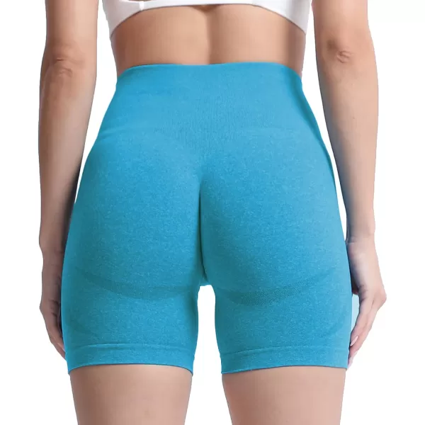 Aoxjox Contour Seamless Shorts for Women High Waist Workout Shorts Gym Biker Shorts Booty Running Yoga Shorts 5quotBlue Jewel Marl