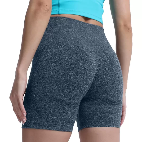 Aoxjox Contour Seamless Shorts for Women High Waist Workout Shorts Gym Biker Shorts Booty Running Yoga Shorts 5quotDeep Teal Marl