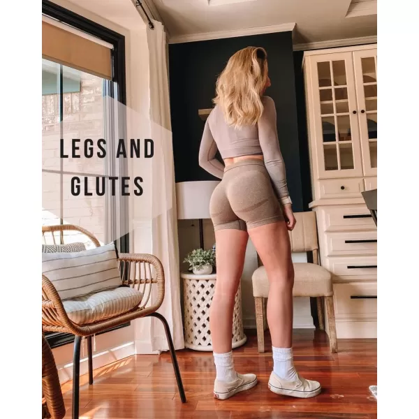Aoxjox Contour Seamless Shorts for Women High Waist Workout Shorts Gym Biker Shorts Booty Running Yoga Shorts 5quotMocha Marl Not Very Squat Proof But Cute