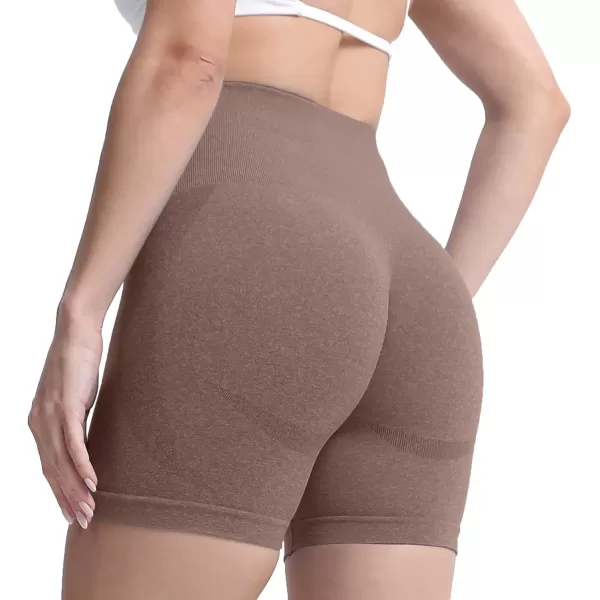 Aoxjox Contour Seamless Shorts for Women High Waist Workout Shorts Gym Biker Shorts Booty Running Yoga Shorts 5quotMocha Marl Not Very Squat Proof But Cute