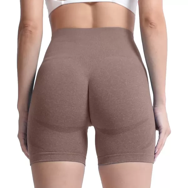 Aoxjox Contour Seamless Shorts for Women High Waist Workout Shorts Gym Biker Shorts Booty Running Yoga Shorts 5quotMocha Marl Not Very Squat Proof But Cute