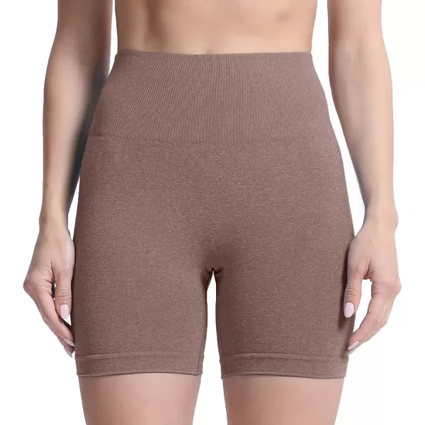 Aoxjox Contour Seamless Shorts for Women High Waist Workout Shorts Gym Biker Shorts Booty Running Yoga Shorts 5quotMocha Marl Not Very Squat Proof But Cute