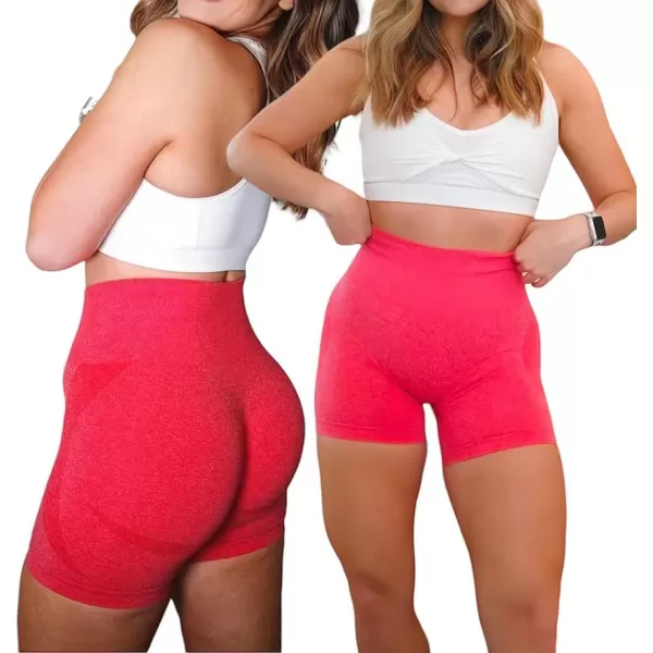 Aoxjox Contour Seamless Shorts for Women High Waist Workout Shorts Gym Biker Shorts Booty Running Yoga Shorts 5quotRacing Red Marl Not Squat Proof But Cute