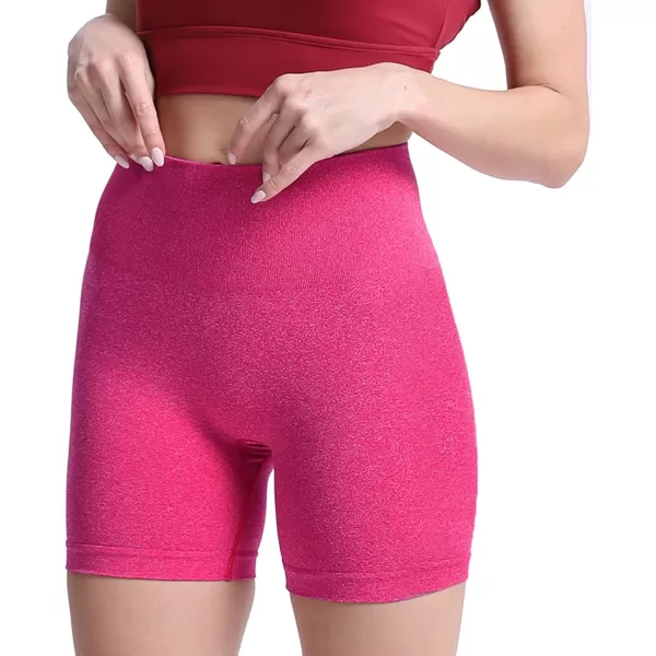 Aoxjox Contour Seamless Shorts for Women High Waist Workout Shorts Gym Biker Shorts Booty Running Yoga Shorts 5quotRose Red Marl  Pro Shorts Not Squat Proof But Cute