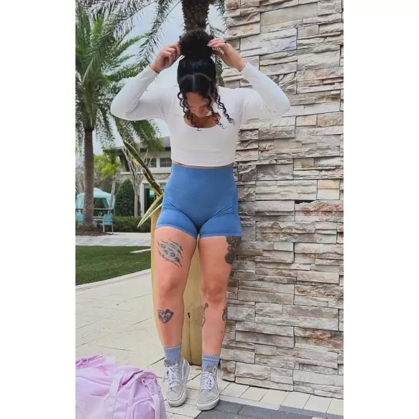 Aoxjox Contour Seamless Shorts for Women High Waist Workout Shorts Gym Biker Shorts Booty Running Yoga Shorts 5quotRoyale Blue Marl