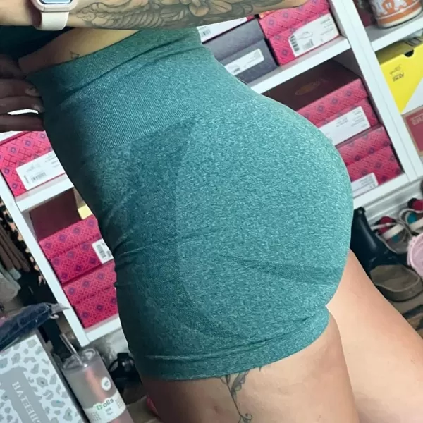 Aoxjox Contour Seamless Shorts for Women High Waist Workout Shorts Gym Biker Shorts Booty Running Yoga Shorts 5quotStorm Green Marl