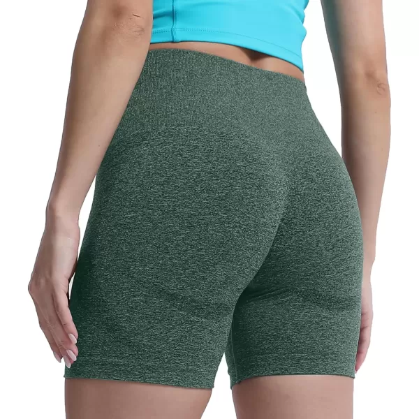 Aoxjox Contour Seamless Shorts for Women High Waist Workout Shorts Gym Biker Shorts Booty Running Yoga Shorts 5quotStorm Green Marl
