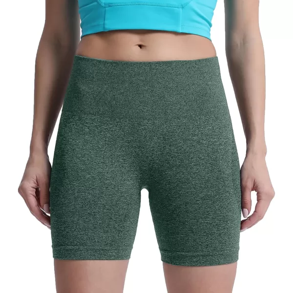 Aoxjox Contour Seamless Shorts for Women High Waist Workout Shorts Gym Biker Shorts Booty Running Yoga Shorts 5quotStorm Green Marl