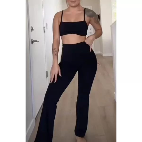 Aoxjox Flare Leggings for Women Trinity Tummy Control High Waisted Wide Leg Yoga PantsBlack