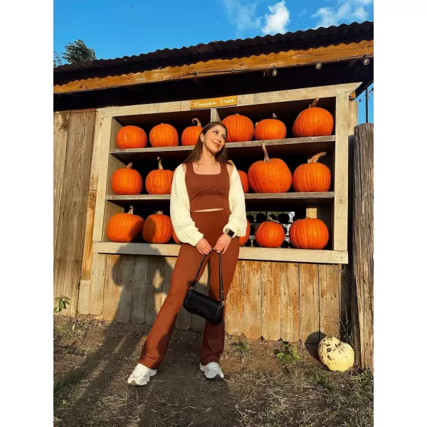 Aoxjox Flare Leggings for Women Trinity Tummy Control High Waisted Wide Leg Yoga PantsCherry Mahogany
