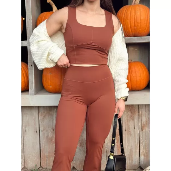 Aoxjox Flare Leggings for Women Trinity Tummy Control High Waisted Wide Leg Yoga PantsCherry Mahogany