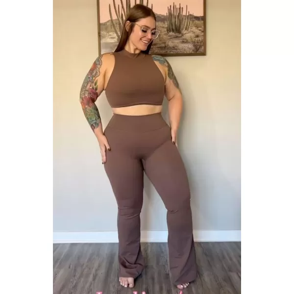 Aoxjox Flare Leggings for Women Trinity Tummy Control High Waisted Wide Leg Yoga PantsFudge Coffee