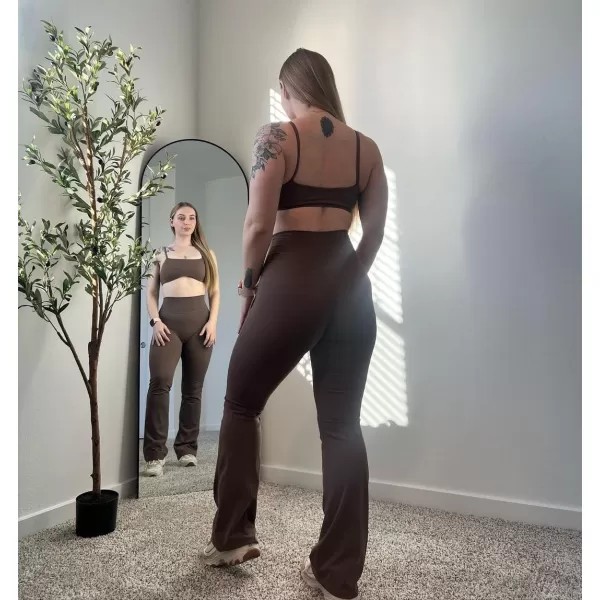Aoxjox Flare Leggings for Women Trinity Tummy Control High Waisted Wide Leg Yoga PantsFudge Coffee