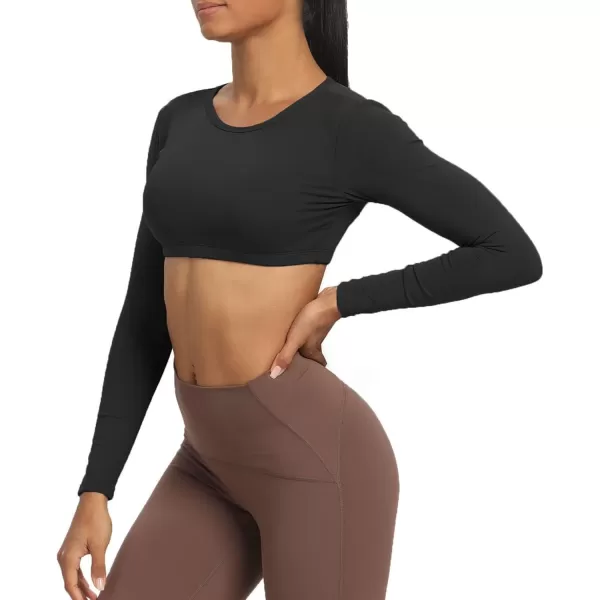 Aoxjox Long Sleeve Crop Tops for Women Clarissa Backless Workout Crop T Shirt TopA Black