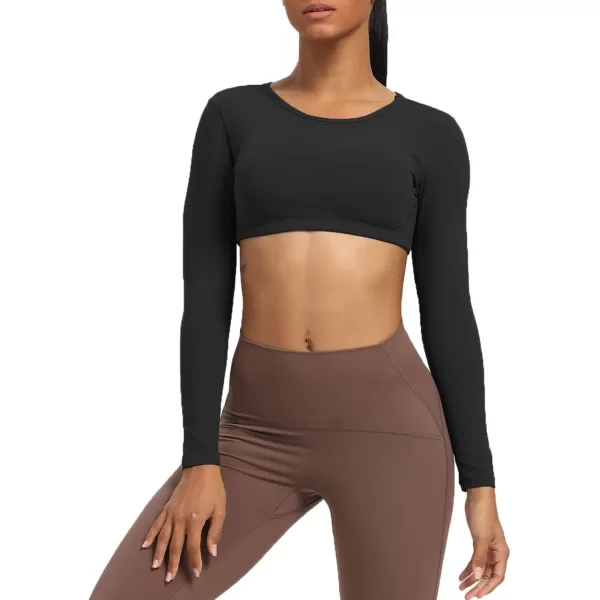 Aoxjox Long Sleeve Crop Tops for Women Clarissa Backless Workout Crop T Shirt TopA Black