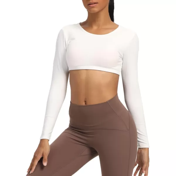 Aoxjox Long Sleeve Crop Tops for Women Clarissa Backless Workout Crop T Shirt TopA White