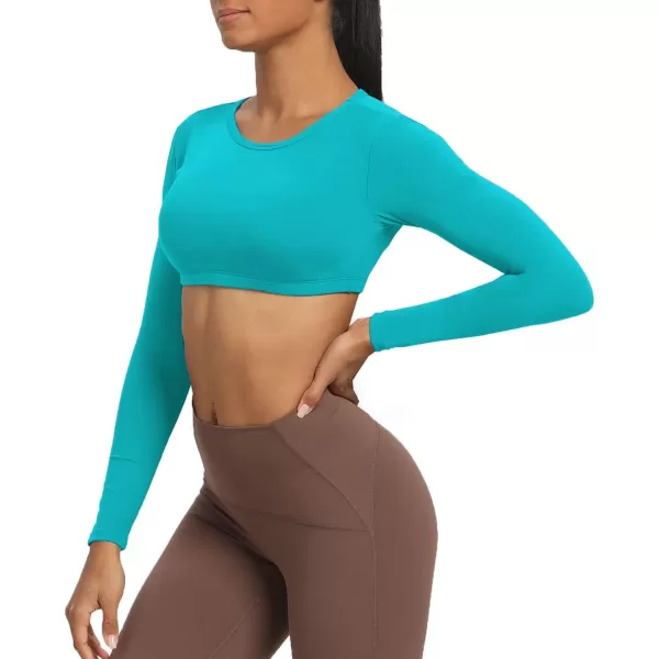 Aoxjox Long Sleeve Crop Tops for Women Clarissa Backless Workout Crop T Shirt TopCascade Blue