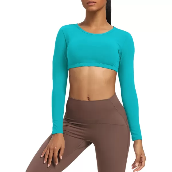 Aoxjox Long Sleeve Crop Tops for Women Clarissa Backless Workout Crop T Shirt TopCascade Blue