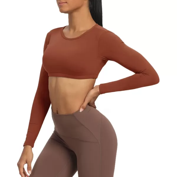 Aoxjox Long Sleeve Crop Tops for Women Clarissa Backless Workout Crop T Shirt TopCherry Mahogany